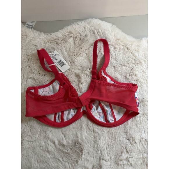 ELOMI Stretch Lace Underwire Plunge Bra, US 38E Sparkle Confetti Hot Pink New - Picture 3 of 6